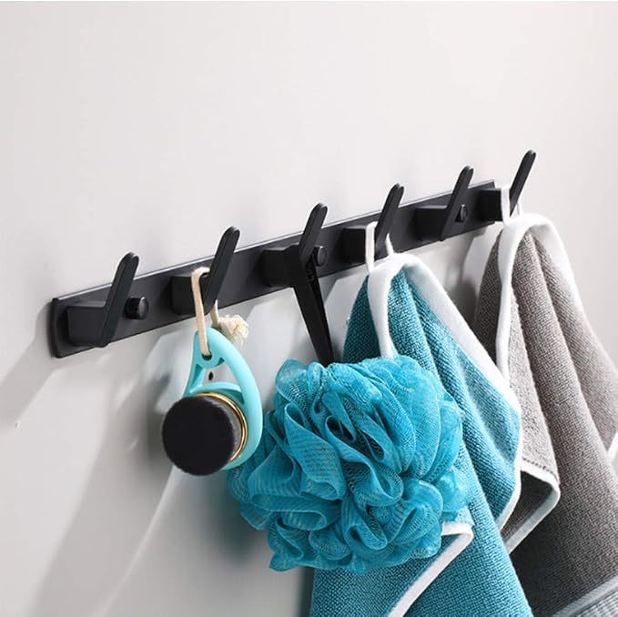 Wall Mounted Coat Rack, 6 Hooks, 21.7"x1.3", Modern, Black, 2 Pcs | Space Aluminum, Rustproof, for Hallway, Entryway, Hanging Holder for Clothes, Towel, Backpack, 40 lbs Capacity, Easy Install