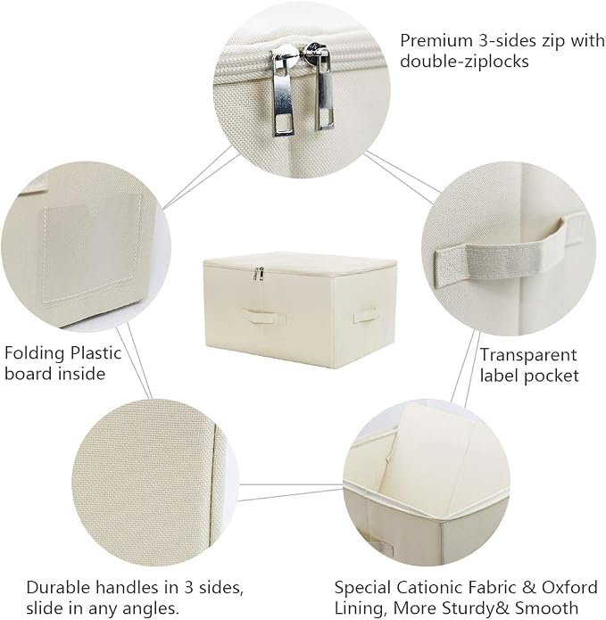 Sturdy Fabric Storage Bins with Lid, Shelves Clothes Storage Cubes,Set of 2 | versatile storage for seasonal clothes/ blankets/duvets, folding Space-Saving Design,3-side opening, Removable bottom board