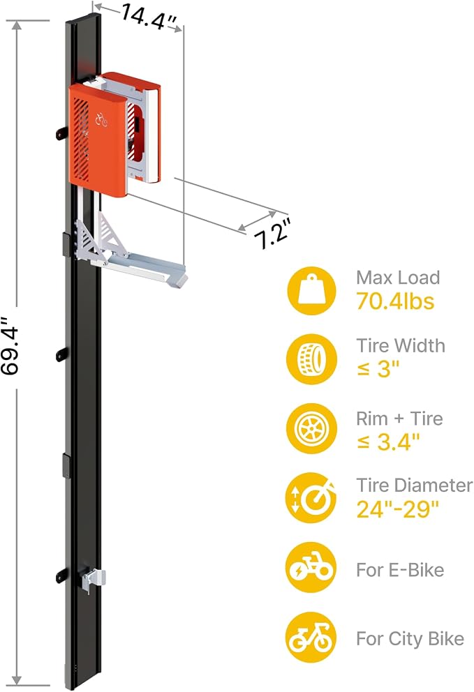 monTEK Automatic Lift Bike Rack Up to 71LBS, BO | Heavy-Duty Vertical Wall Bike Rack,Fits 24-29" Tires,Effortless Lifting,Easy Install,Space-Saving Storage for Garage,Shed