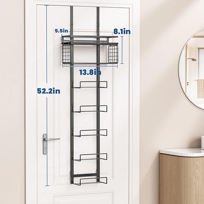 Aetyord Towel Racks for Bathroom Over The Door Towel Racks Towel Storage Organizer with Metal Shelf Basket for Bathroom Rv Camper (7-Tier Black)