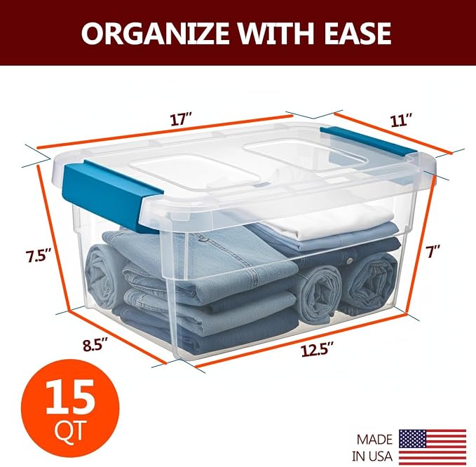 Tribello Clear Plastic Storage Bins with Lids Stackable Storage Bins (15 Quart)