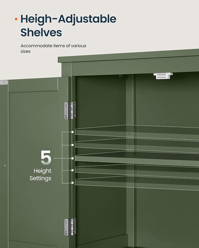SONGMICS HOME Freestanding Storage Cabinet, Floor Cabinet with Elevated Legs, Metal Handles, for Living Room, Kitchen, Bathroom, Green