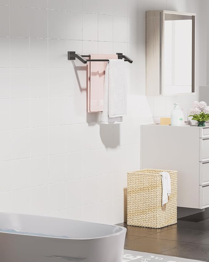 Alise Double Bath Towel Bar, 24" Towel Racks for Bathroom, Matte Black | SUS304 Stainless Steel Bathroom Towel Holder, Quick Drying Towel Hanger Towel Rod Wall Mounted, Useable Length 22.7"