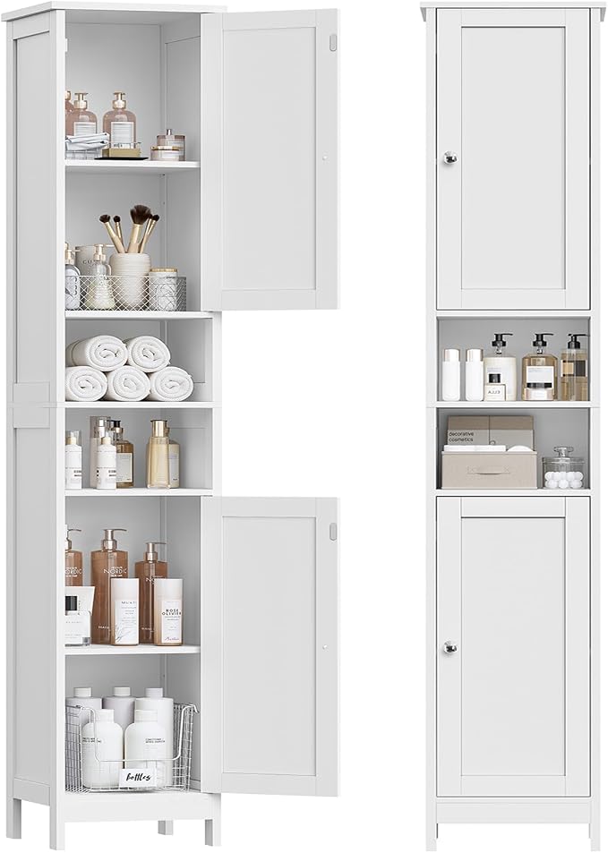 67" Tall Bathroom Cabinet with Adjustable Shelves and Doors, Narrow Bathroom Storage Cabinet for Small Space, Living Room, Entryway, Kitchen, White