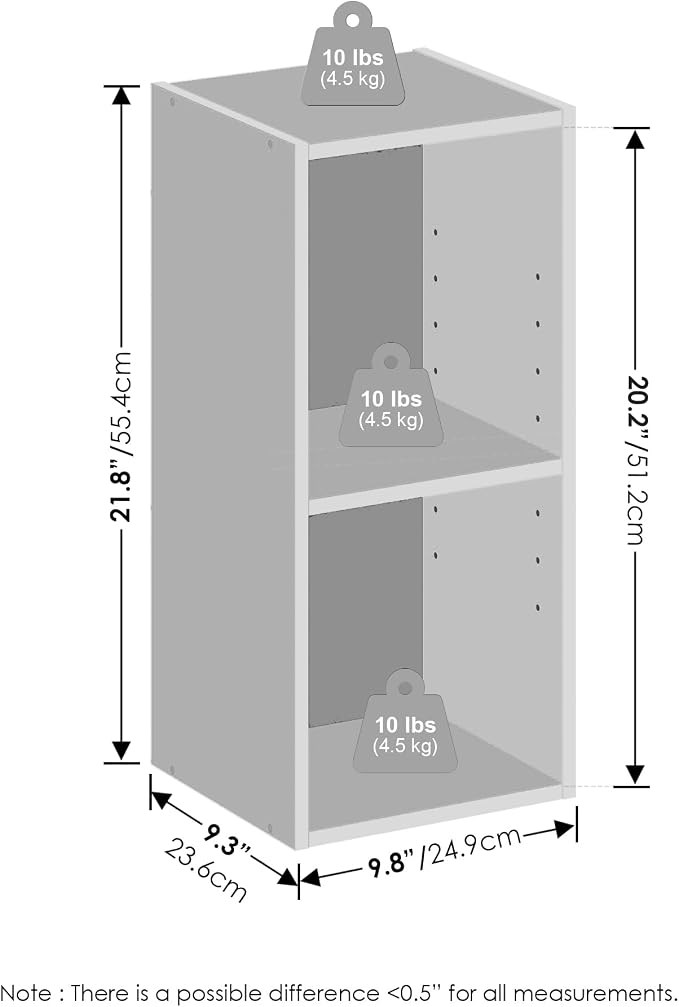 Furinno Reed 2-Tier Closet Organizers and Storage, Closet Organizer, Open Shelf Closet Storage, for Wardrobe, Bedroom, Living Room, 10-Inch Width, White