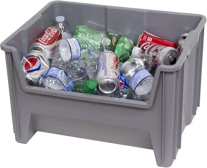 Akro-Mils 13017 Stak-N-Store Stackable Storage Bins, Heavy Duty Garage Storage Containers, Open Front Plastic Organizer for Tools, Shelves, Closet Organizer, 15" x 20" x 12-1/2", Grey, 3-Pack