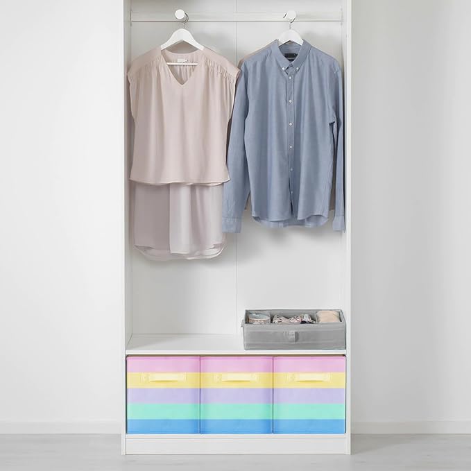 PowerKing Collapsible Storage Cubes, Farbic Storage Bins, Rainbow, 2 Pack | Sturdy, Lightweight, Easy Pull Handle, Closet & Shelf Organizer, Clothes and Toys Storage, 10.5'' x 11'' x 10.5''