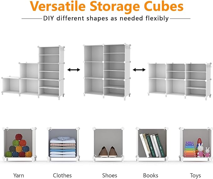 AWTATOS 6 Cube Closet Organizer Storage Shelves, White | Portable Closet Clothes Organizers Storage Shelf DIY Stackable Cubby Shelving for Closet Bedroom Living Room Office