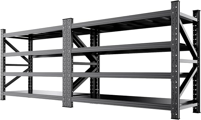 2-Pack 5000LBS Heavy Duty Garage Shelving for Warehouse & Large Storage Organization, 4 Tier Adjustable Metal Storage Rack for Garage, Basement, Workshop & Storage Room, 69" W x 24" D x 64" H