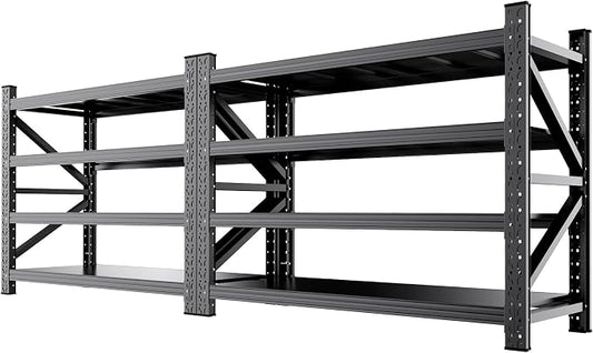 2-Pack 5000LBS Heavy Duty Garage Shelving for Warehouse & Large Storage Organization, 4 Tier Adjustable Metal Storage Rack for Garage, Basement, Workshop & Storage Room, 69" W x 24" D x 64" H