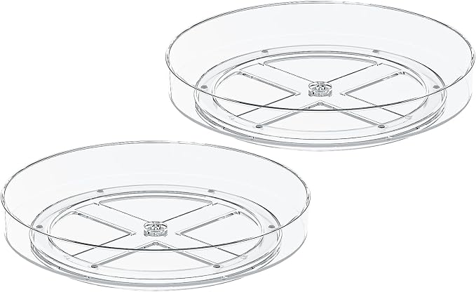 2 Pack 10 Inch Lazy Susan Turntable Organizer, Clear Rotating Spice Rack for Cabinet, Pantry, Kitchen Countertop and Fridge, Non-Slip Acrylic Spinning Tray for Bathroom Vanity