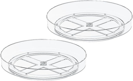 2 Pack 10 Inch Lazy Susan Turntable Organizer, Clear Rotating Spice Rack for Cabinet, Pantry, Kitchen Countertop and Fridge, Non-Slip Acrylic Spinning Tray for Bathroom Vanity