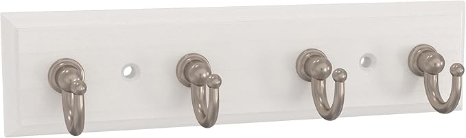 Franklin Brass Key Tidy (1-Pack) Pure White Holder 7' Wall Mount Small Item Rack 4 Hooks for Wall, Hallway, Entry Keychain Rail Organizer B46711K-PMN-R