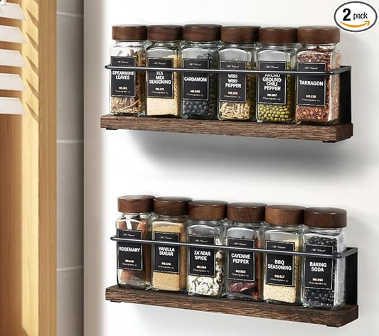 2 Pack Strong Magnetic Spice Rack Organizer for Refrigerator and Microwave Oven, Metal Fridge Shelf, Space Saver for Kitchen Organization and Storage, Black