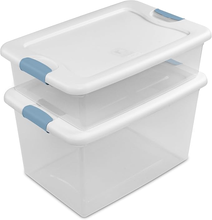 Sterilite Latching Box with Lids for Home and Office, 64 Quart, 8-Pack | Heavy-Duty and Stackable Plastic Containers with Latches for Closet, Cabinet, Bedroom, Bathroom and Dorm Room Organization