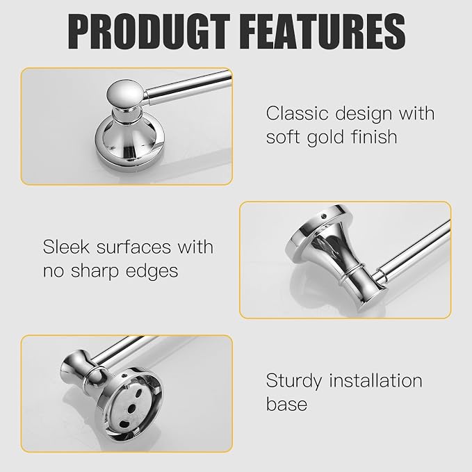 BESy Towel Racks for Bathroom Wall Mounted Bath Towel Bar Polished Chrome | Adjustable 16-26 In, Wall Mounted Towel Holder, Stainless Steel, Rustproof, Towel Bar Rod Hanger Hardware Accessories Hotel