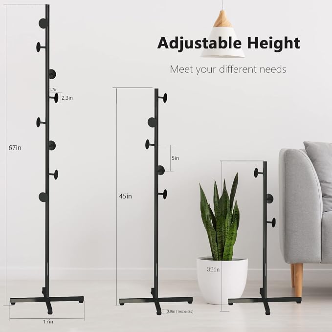 Coat Rack Freestanding, Black Coat Tree With 8 Hooks Metal Coat Stand for Entryway,Hallway, Bedroom, Office for Coats, Hanging Clothes, Jacket, Hats, Bags