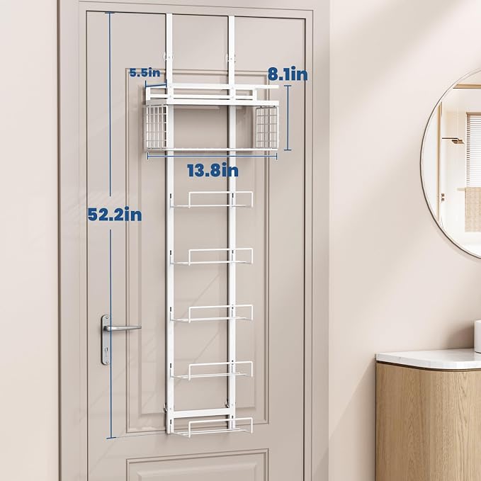 Aetyord Towel Racks for Bathroom Over The Door Towel Racks Towel Storage Organizer with Metal Shelf Basket for Bathroom Rv Camper (7-Tier White)