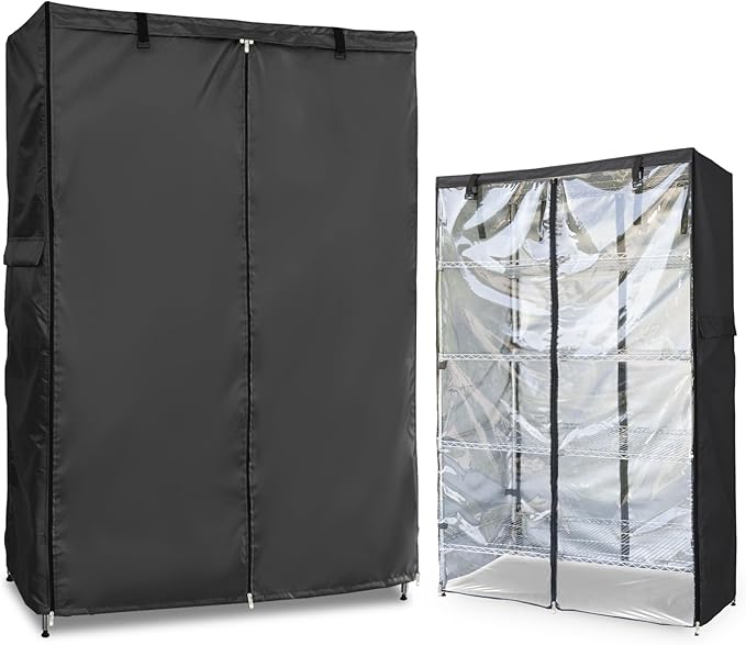 Waterproof Shelf Cover,Outdoor 600D Heavy Duty Dustproof Storage Shelves Cover,24''x14''x59'' Shelf Covers for Wire Shelving with Zippers,Storage Rack Covers with Clear Front