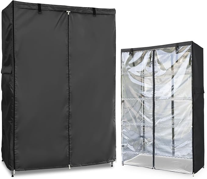Waterproof Shelf Cover,Outdoor 600D Heavy Duty Dustproof Storage Shelves Cover,48''x18''x72'' Shelf Covers for Wire Shelving with Zippers,Storage Rack Covers with Clear Front