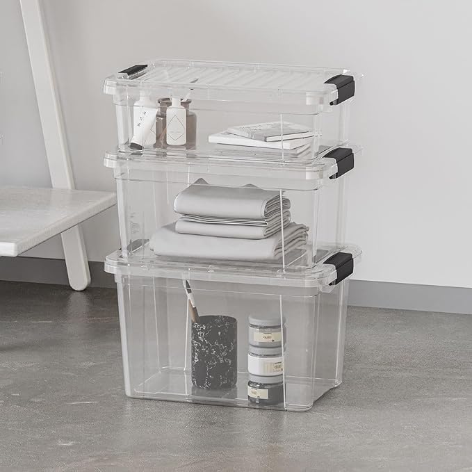 Superio Clear Plastic Storage Bins with Lid, 4.5 Quart Box, Organizing Containers, Stackable Plastic Tote for Home, Garage, Dorm, School, and Office