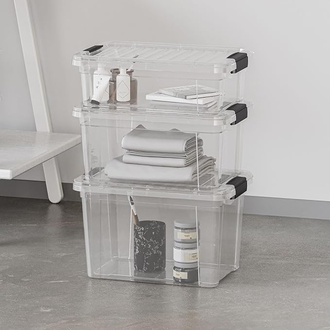Superio Storage Bins with Lids- 2 Pack, 4.5 Qt Clear Boxes for Organizing, Stackable Plastic Containers- BPA Free, Non-Toxic, Odor Free, Organizer for Home, Office, Dorm