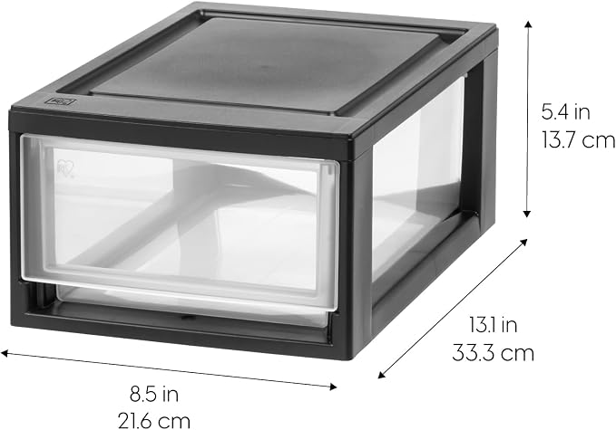 IRIS USA 2-Pack, 6 Qt. Small Stacking Drawer Storage Organizer, Black | Keep craft supplies, accessories, office items, and small essentials organized around your home for easy everyday storage