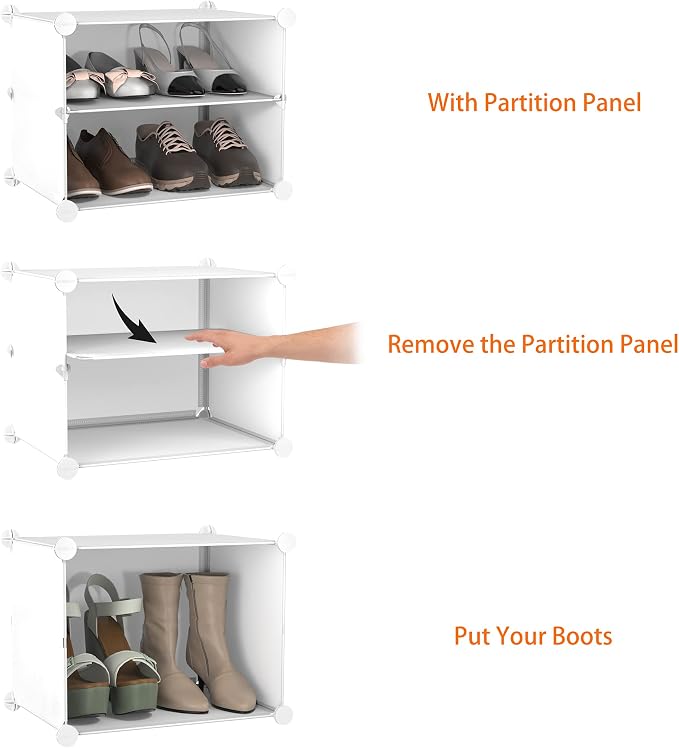 HOMIDEC Shoe Rack Organizer 32 Pair Modular Shoe Storage Cabinet for Closet | PP Plastic, Sturdy Steel Frame, Waterproof, Dustproof, Easy Clean, Shoe Shelves for Closet Garage Hallway Bedroom Entryway