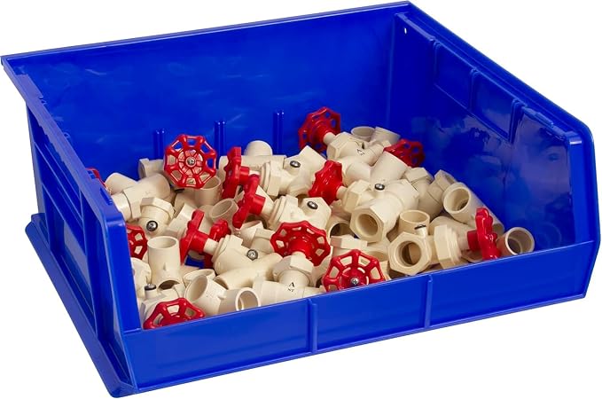 Akro-Mils 30250 AkroBins Plastic Storage Bins, 15"x16"x7", Blue, 6-Pack | Space-Saving Stackable Bins for Garage, Pantry, Craft Organization