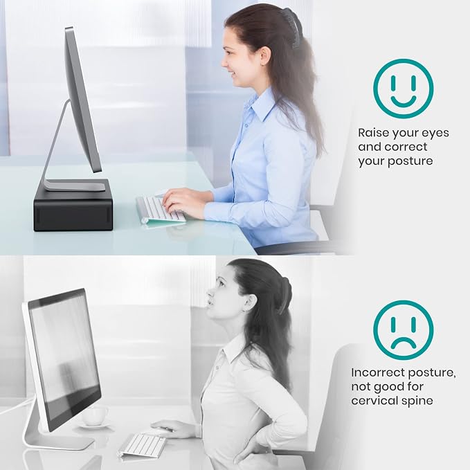 Klearlook Computer Monitor Stand for Desk, Adjustable Foldable Monitor Riser with Storage Drawer & Tablet Phone Holder for Office, Home, Laptop, Desktop (Black 2 Pack)