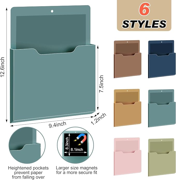 6 Pcs Magnetic Wall File Organizer Magnetic Wall File Holder Refrigerator Magazine Holder for Mail Letters Paper(Mocha Mousse Color,Vertical-large)