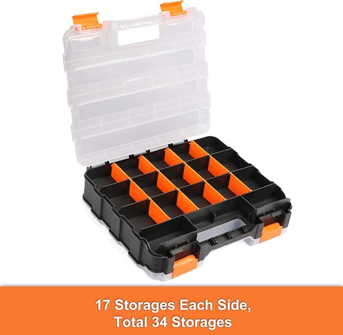 Mayouko Double Side Tools Organizer, Customizable Removable Plastic Dividers, Hardware Box Storage, Excellent for Screws,Nuts,Small Parts, 34-Compartment,2 PCS Set,12.6"L x 10.6"W x 3.2"H