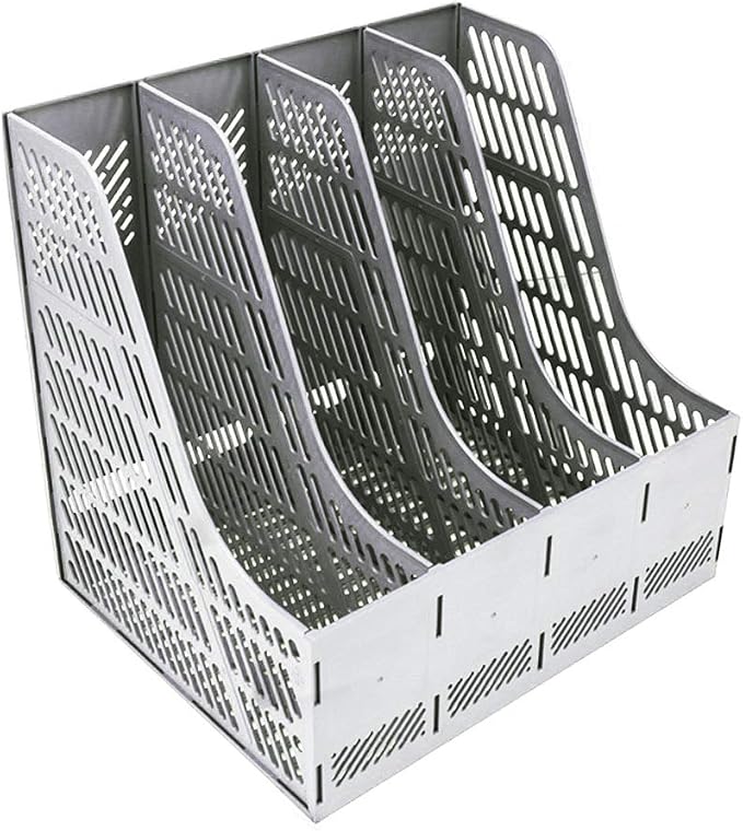 SAYEEC Sturdy Magazine Holder Organizer Desktop 4 Compartment File Holders Frames File Dividers Document Storage Rack Literature Organizer for Office Home School Gray