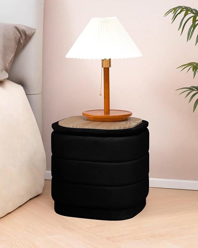 B FSOBEIIALEO Velvet Storage Ottoman with Tray, Square Folding Ottoman with Storage Coffee Table Foot Rest for Dorm Room, Living Room Black, 15"x15"x15"