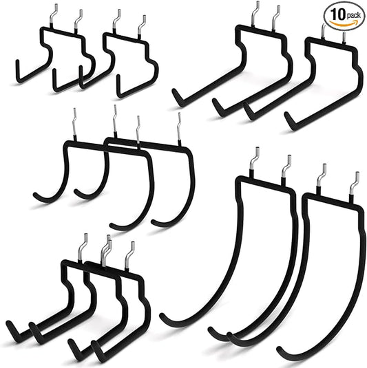 INCLY 10 Pack 1/4" Pegboard Drill Holder Tool Utility Hooks | Heavy Duty Pegboard Hooks, Peg Board Tool Hangers, for Power Tools, Drill, Hammer, Cords, Hoses, Shovels, Garage Storage