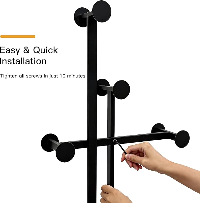 Metal Coat Rack Freestanding for Entryway (Black) | Heavy Duty, Marble Base, Metal Frame, Essential Items Organizer for Clothes Bags, for Bedroom Living Room Hotel