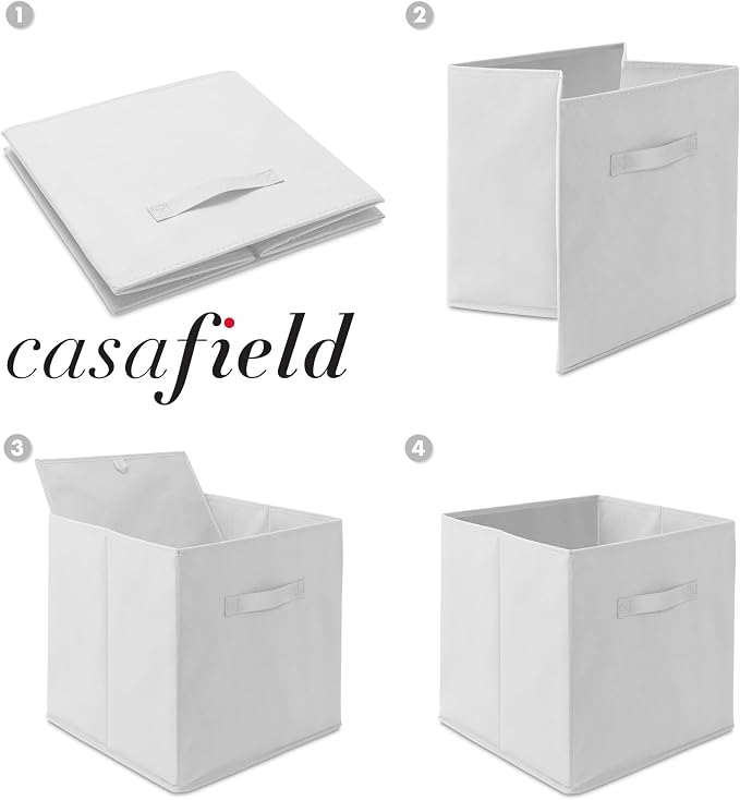 Casafield Set of 6 Collapsible Fabric Cube Storage Bins, White - 13" Foldable Cloth Baskets for Shelves, Cubby Organizers & More
