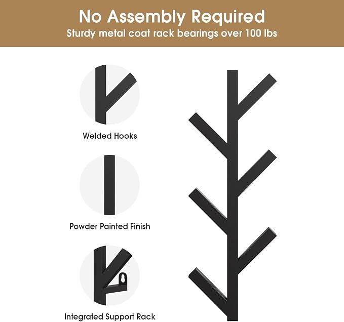 RRG 2 Pack Vertical Coat Rack Wall Mounted, Metal Vertical Hat Rack for Wall, Modern Wall Coat Tree for Hats, Jackets, Bags, Entryway Bedroom (Height 16")