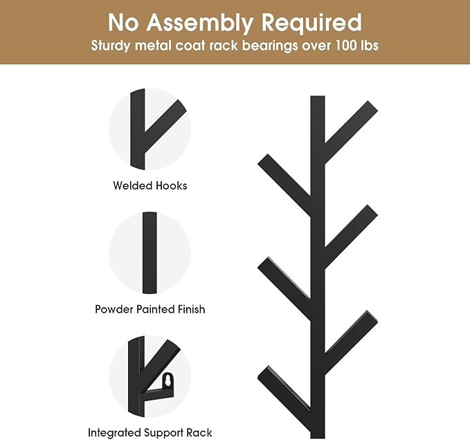 Vertical Coat Rack Wall Mounted 16 Inch,Metal Vertical Hat Rack for Wall, | Modern Coat Rack Tree for Hats, Jackets, Bags, Entryway Bedroom (Height 16")