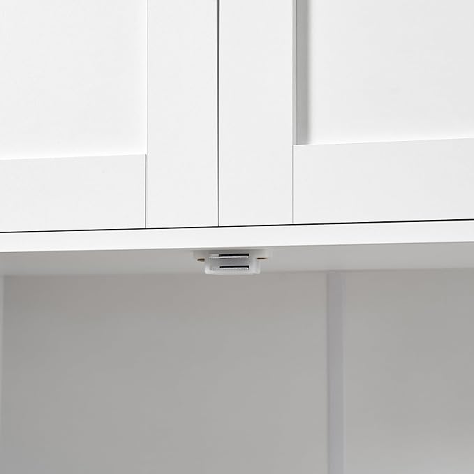 Bathroom Floor Storage Cabinet, Freestanding Bathroom Storage Unit with 2 Adjustable Shelves & 4 Doors, White