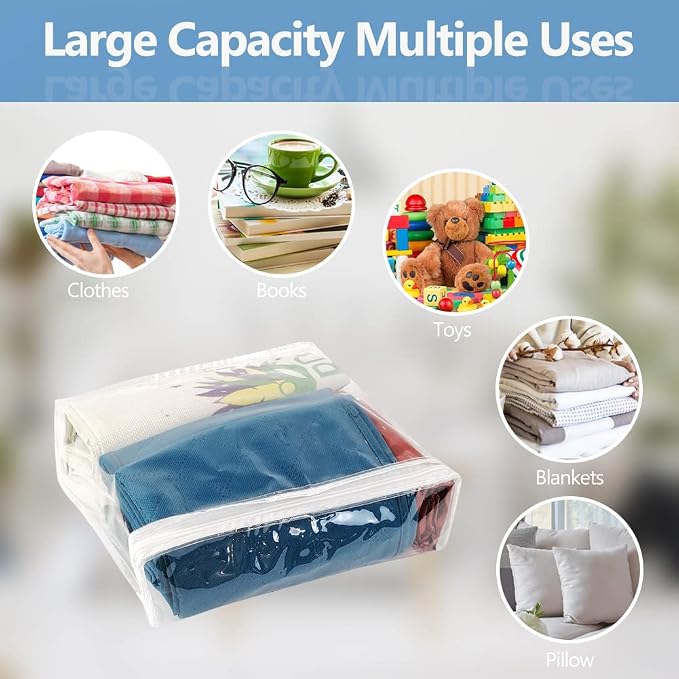 20Pcs Clear Vinyl Zippered Storage Bags, Small Blankets Storage Bags Plastic for T-shirt,Sweater Clothes, Thin Bed Sheet, Little Yarn etc Organizer with Zipper for Closet,10.5 x 10.5 x 2.4 Inch