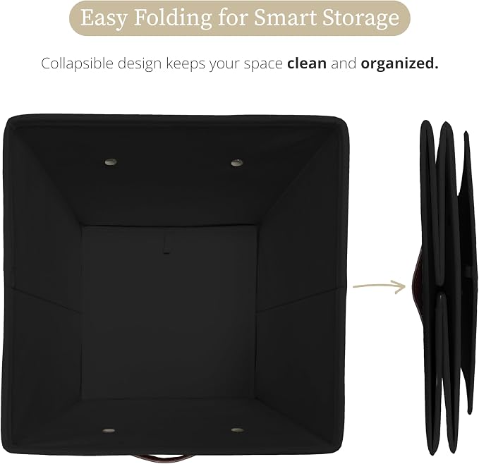 DECOMOMO Storage Bins, Cube Storage Bin with Labels | 10.5" x 11" Fabric Storage Cubes for Shelves (6pcs, Black)