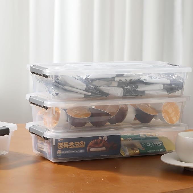 novelinks 4 Quart Clear Plastic Storage Containers with Lids (8 Pack) | Storage Bins with Lids, Stackable Small Clear Bins, Craft Storage Box, Paper Storage, Under Bed Storage Bins, Pencil Box