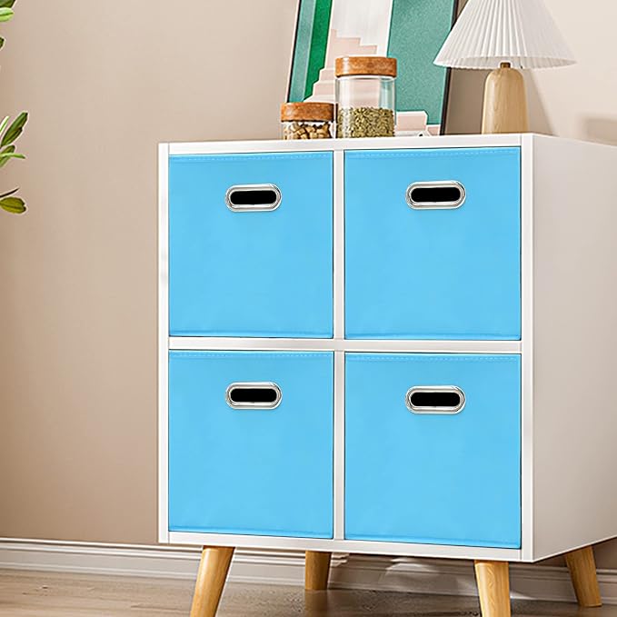 Black Fabric Cubby Storage Bins,13x13x13 Inches ,Cube Organizer Bin Foldable Storage Boxes with Dual Handles Fabric Organizer Box and collapsible Storage basket,Set of 3,Blue