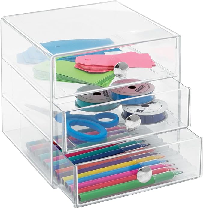 iDesign Stackable 3-Drawer Makeup Organizer, Clear | Bathroom Storage, Vanity Storage