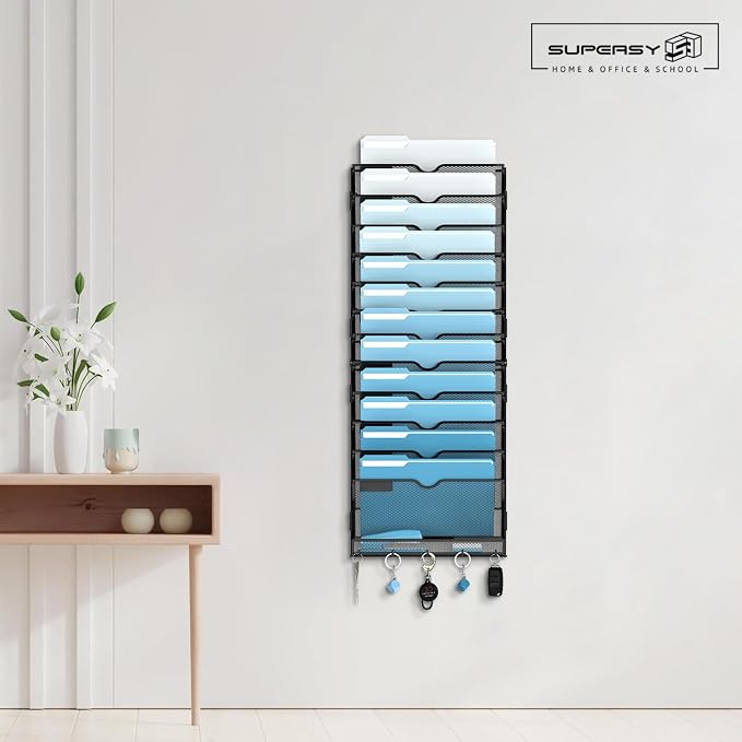 SUPEASY 13-Tier Hanging Wall File Organizer with Hooks, 2 Pack | Mesh Wall File Holder, Mail Organizer Wall Mounted for Papers, Documents, Folders and Magazines in Home Office, Classroom