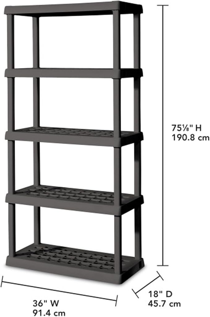Sterilite 5 Shelf Unit, Heavy-Duty Shelving Storage Rack for Home and Garage, Gray - Multipurpose Plastic Organizer Shelves for Smart Organization | Freestanding Organizer with 150 lb Capacity Per Shelf for Kitchen, Bathroom, Garage, Basement, Pantry &...