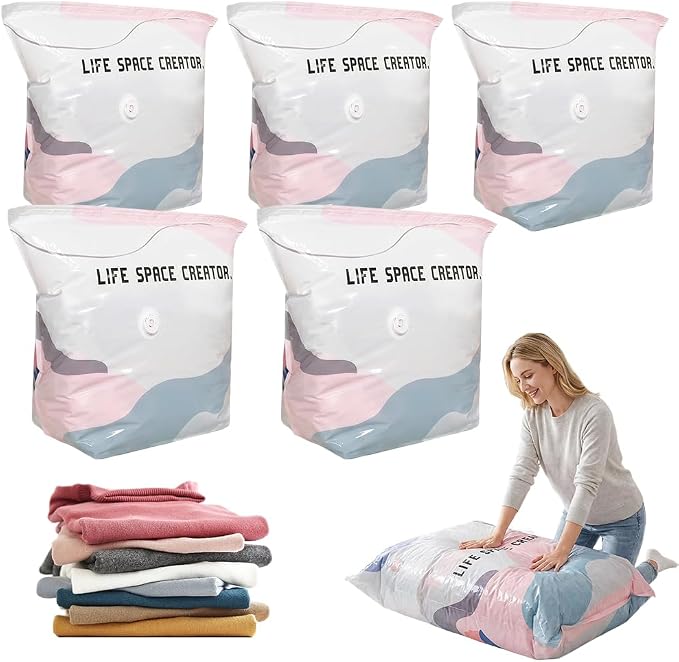 No-Pump Vacuum Storage Bags, 2026 New Cube Compression Space Saver Bags, Upgrade Large Storage Compression Bags No-Pump 3D Vacuum Storage Bags for Clothes, Comforters, Blankets (19.6 * 27.5-5ps)