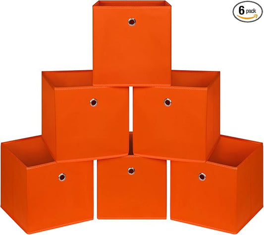 Foldable Storage Cubes Bins ,11 Inch Cloth Storage Cube Fabric Storage Box Cubes Organizer Baskets with Handles for Home Organizer Set of 6 (Orange)