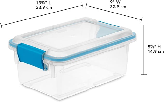 Sterilite Gasket Storage Box w/Lids for Home & Office, 7.5 Quart, 12-Pack | Heavy-Duty, Stackable, and Organizing Containers for Bathroom, Cabinet, Closet, and Garage, Clear and Blue Aquarium Latches
